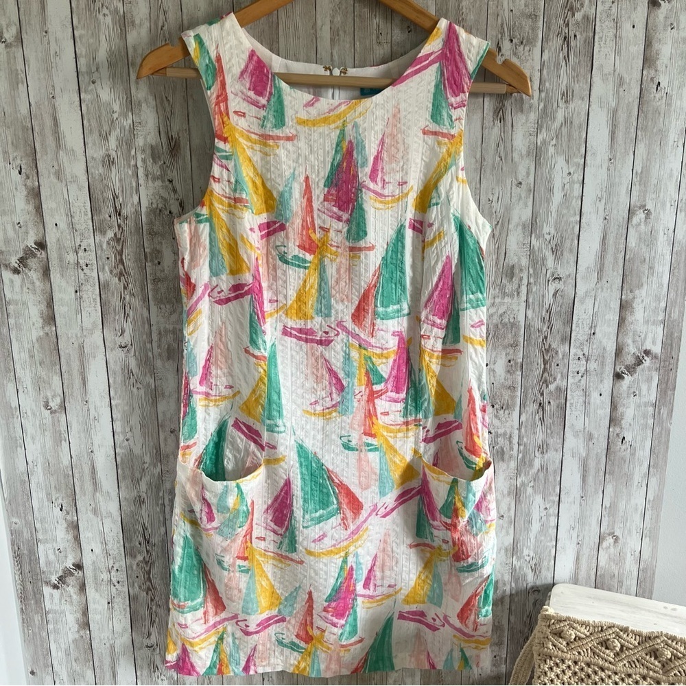 Tori Richard Colorful Sailboat Nautical Sheath Dress